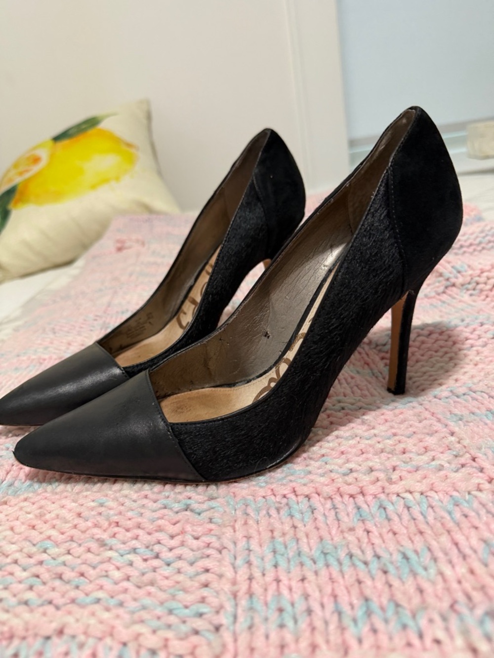 Sam Edelman Black Pointed-Toe Haircalf Stiletto Pumps